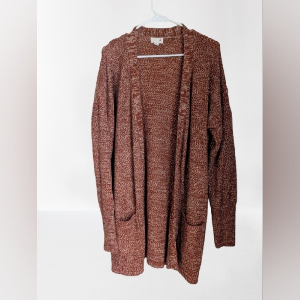SO Women's Rust Knit Cardigan with Stitch Detail and Front Pockets- XL